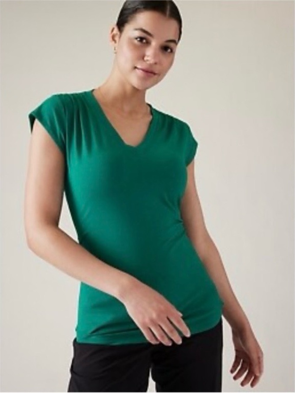 Athleta Top Womens Sz XL Ruched Sides Green Cap Sleeve Casual
Capsule Shirt
